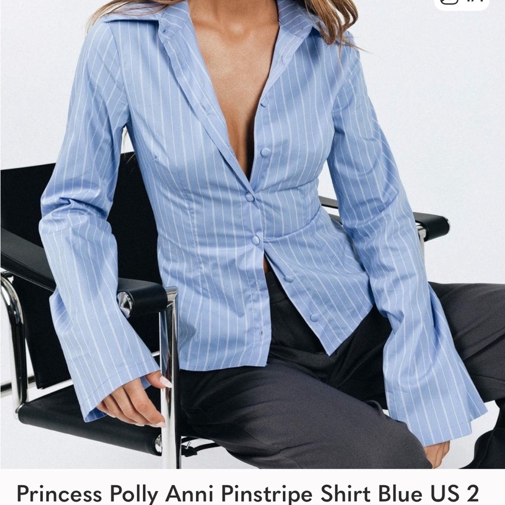 Princess Polly Blue Pinstripe Button Down Shirt